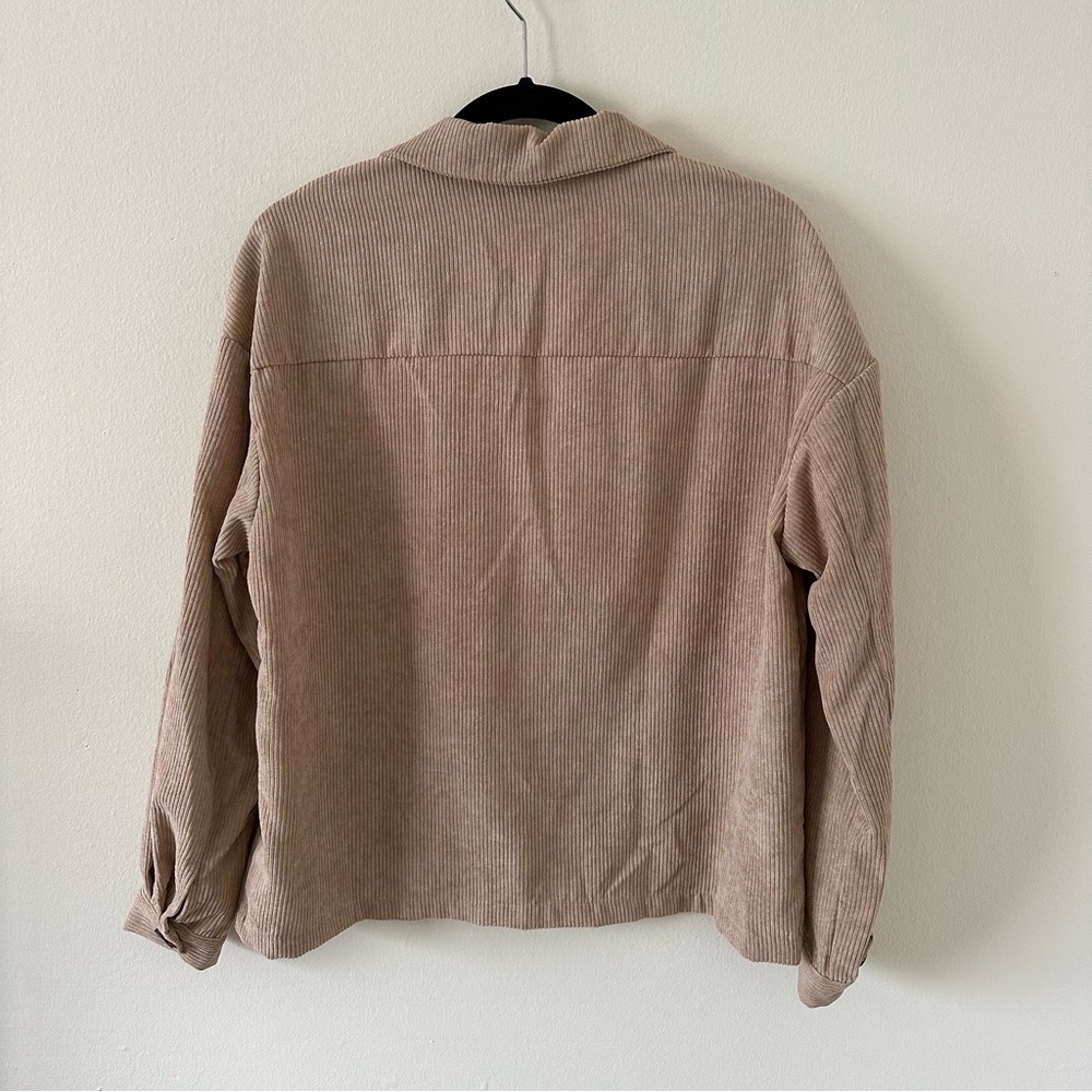 Corduroy Button Down Tan Brown Women's Jacket Collared Button Up Layering Top - Picture 2 of 3